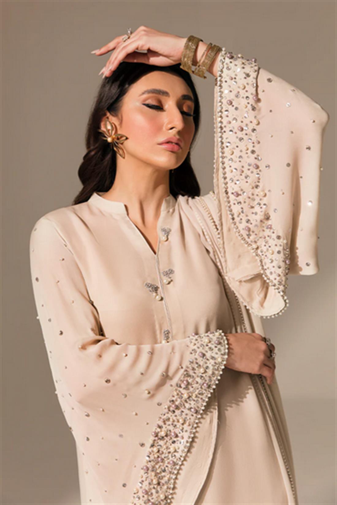 Light Beige Raw Silk Ladies Readymade
