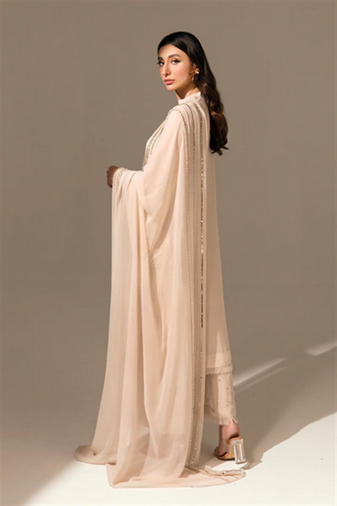 Light Beige Raw Silk Ladies Readymade