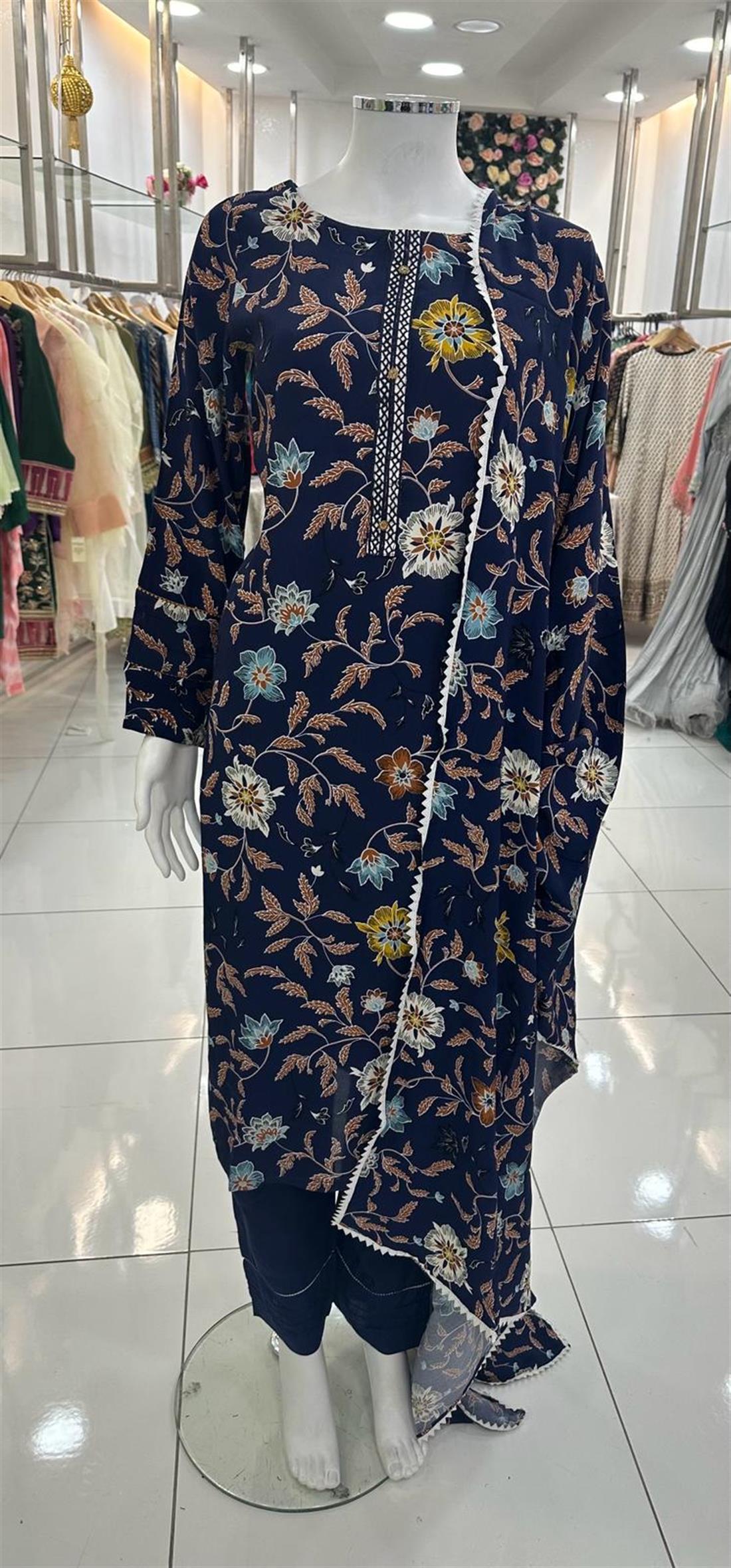 Navy & Multicolour Digital Print Ladies Readymade