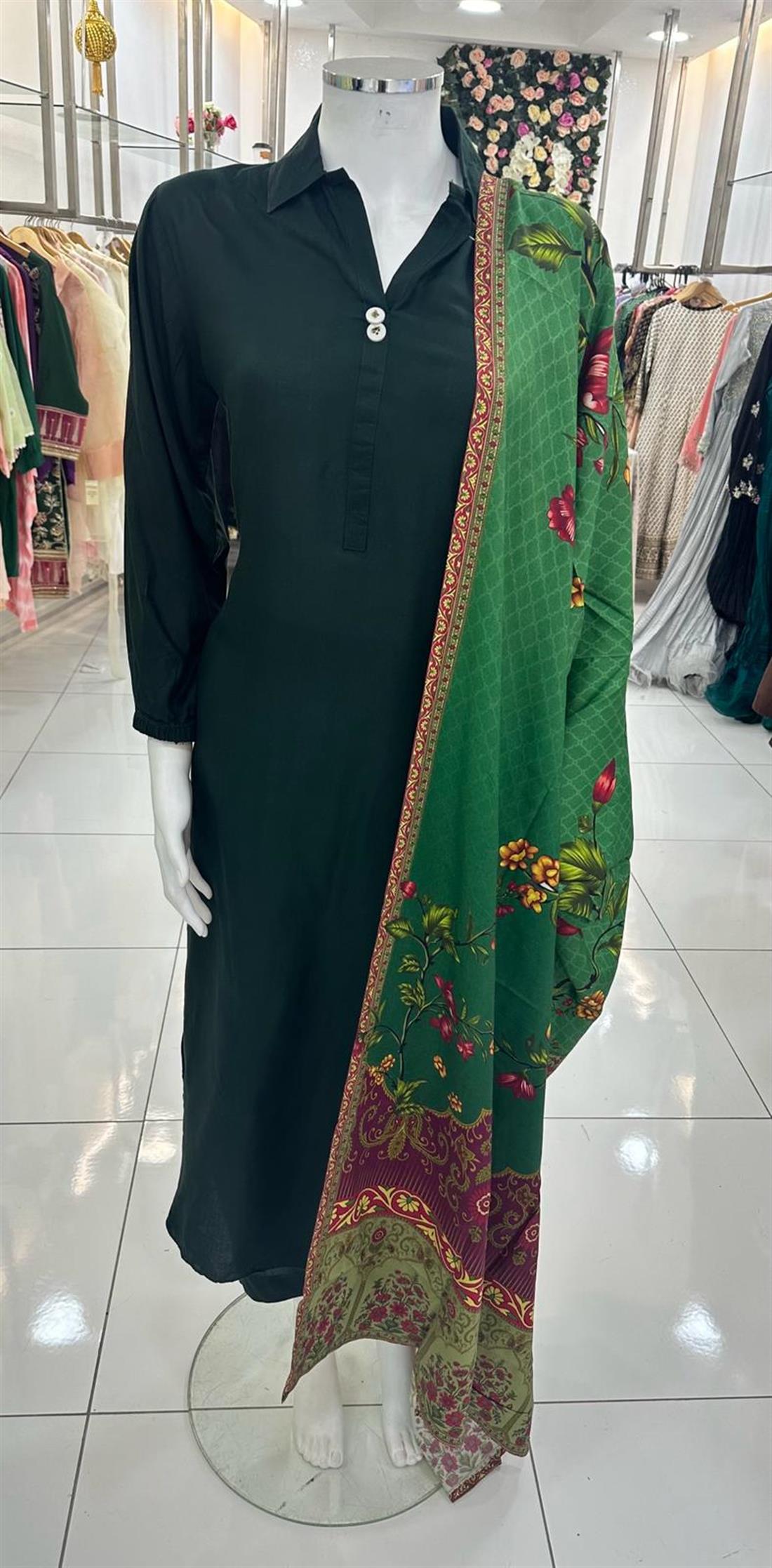 Green Linen Ladies Readymade
