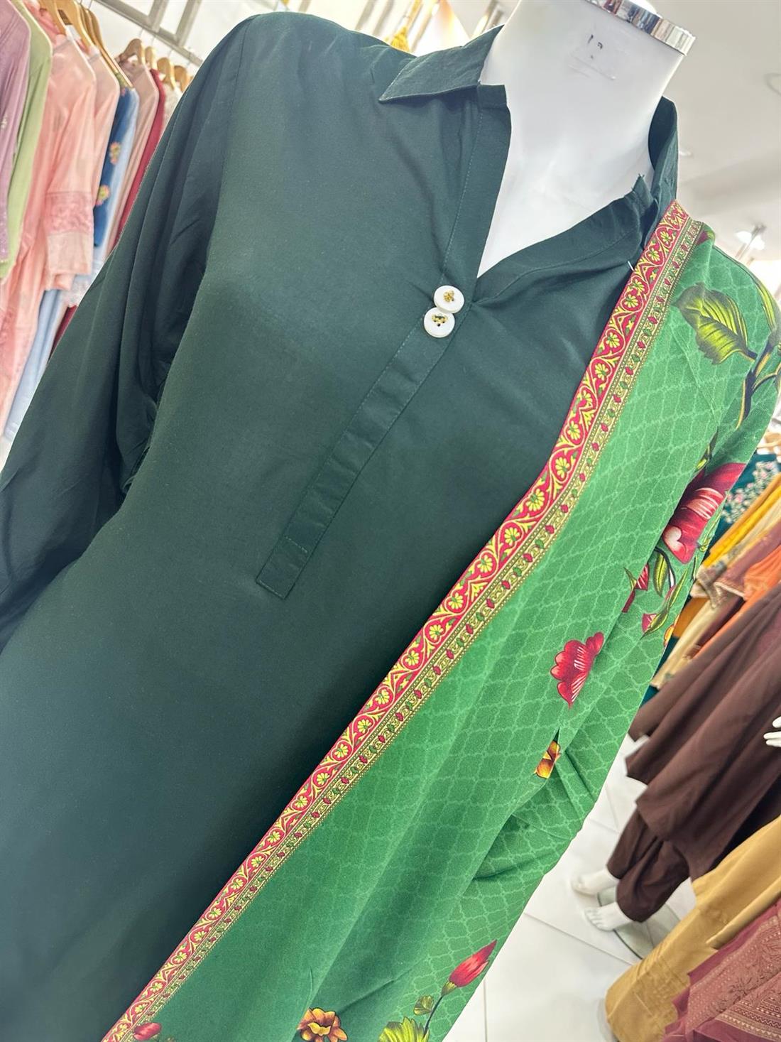 Green Linen Ladies Readymade