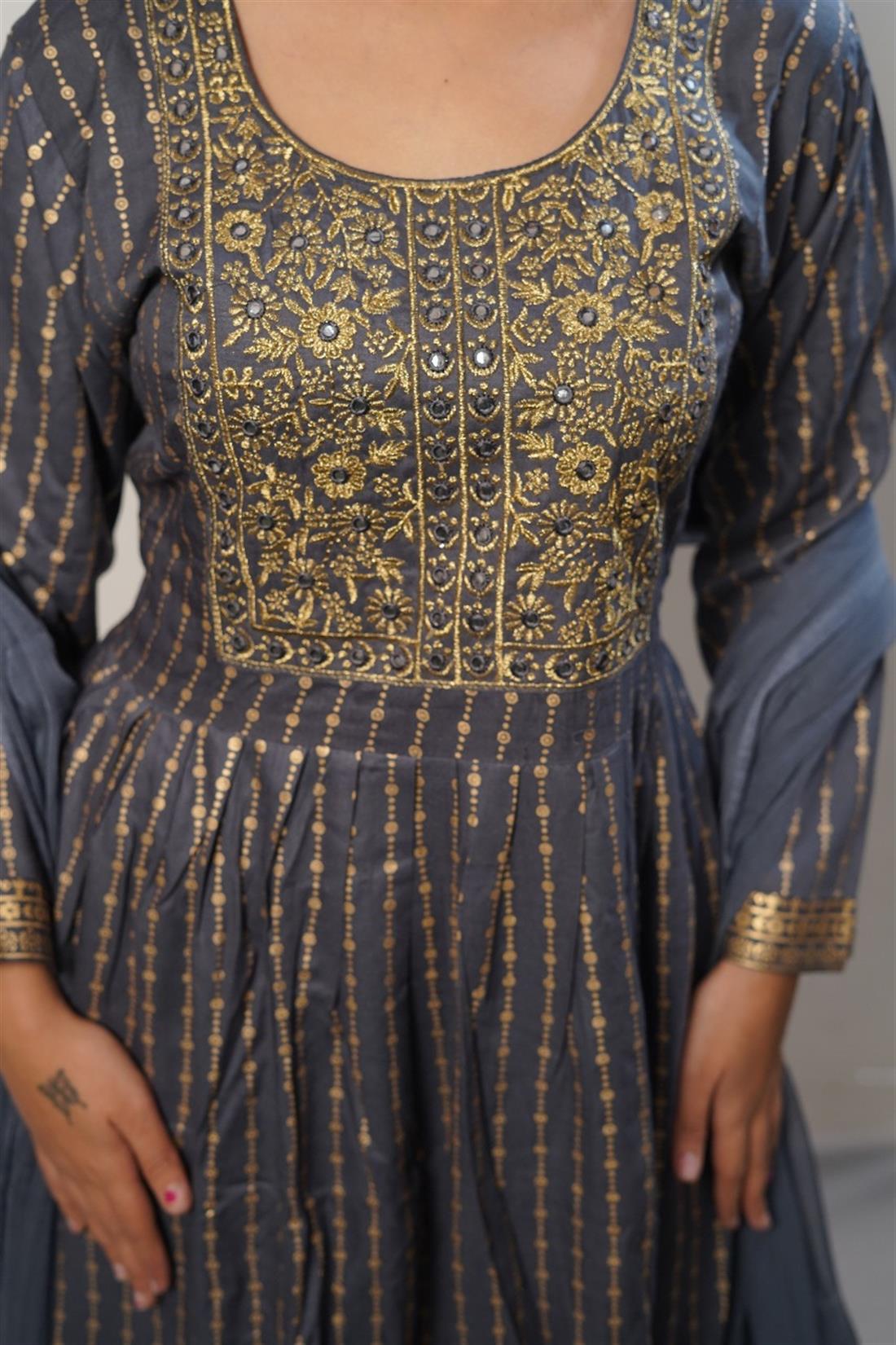 Grey Cotton Maxi Ladies Readymade