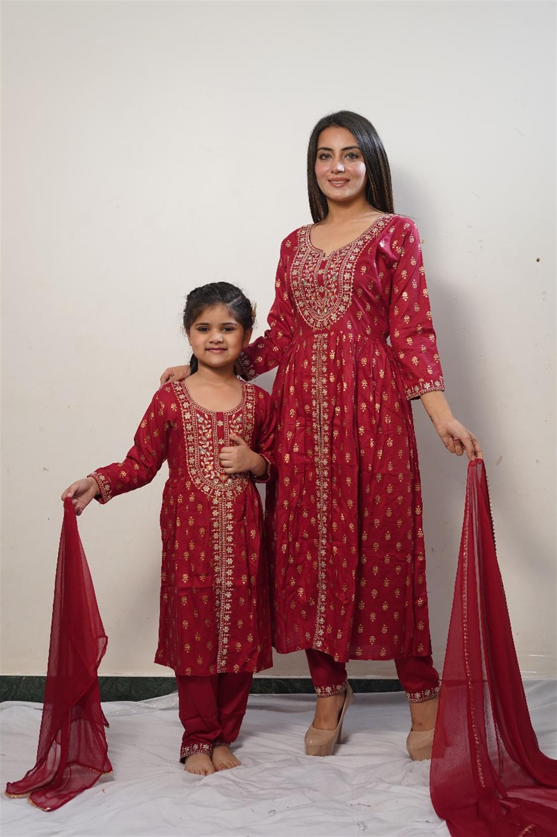 Maroon Cotton Maxi Ladies Readymade