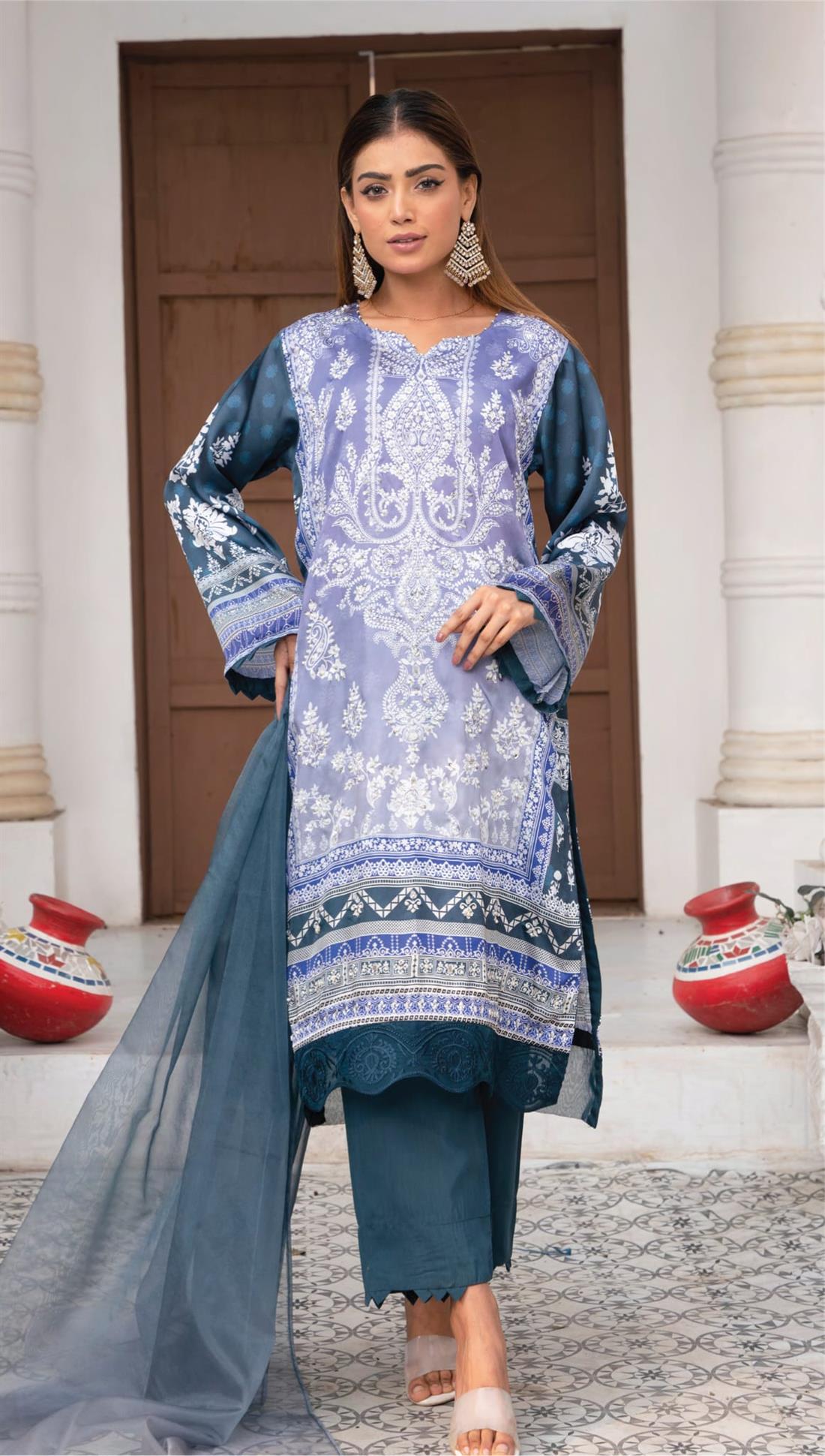 Lilac & Teal Raw Silk Ladies Readymade