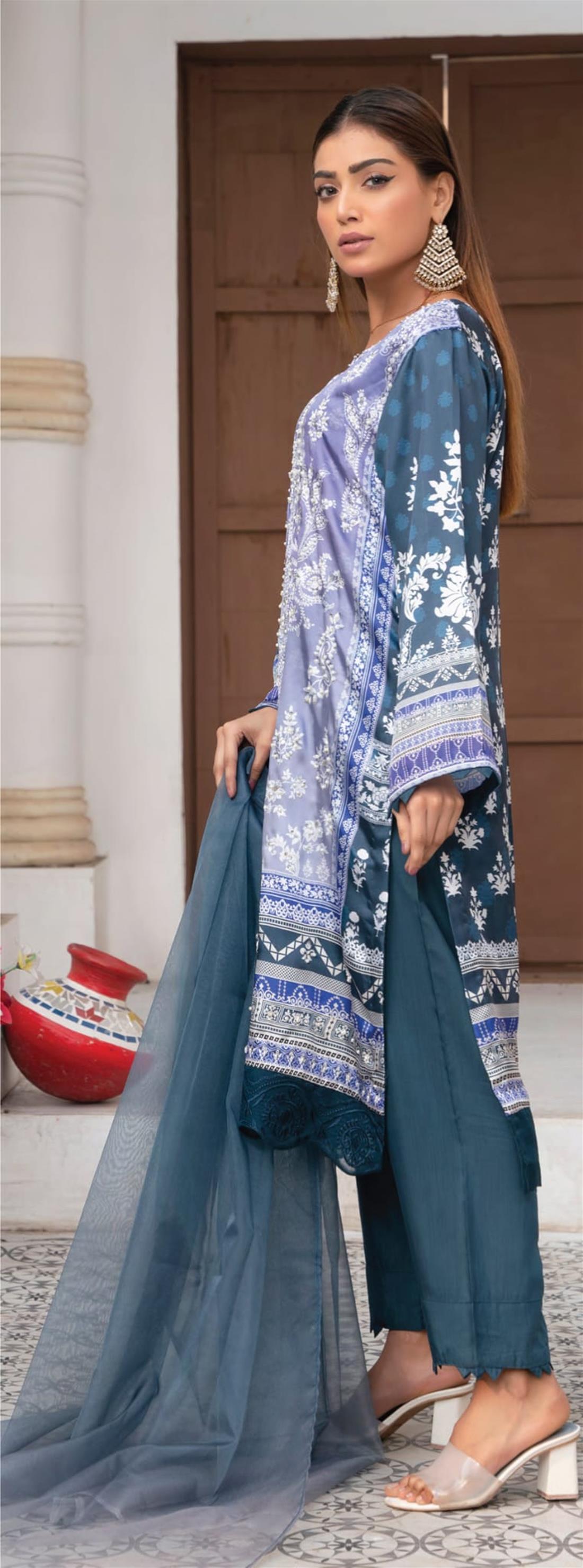 Lilac & Teal Raw Silk Ladies Readymade