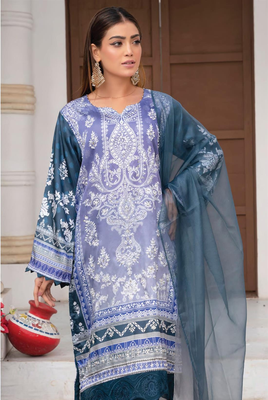 Lilac & Teal Raw Silk Ladies Readymade