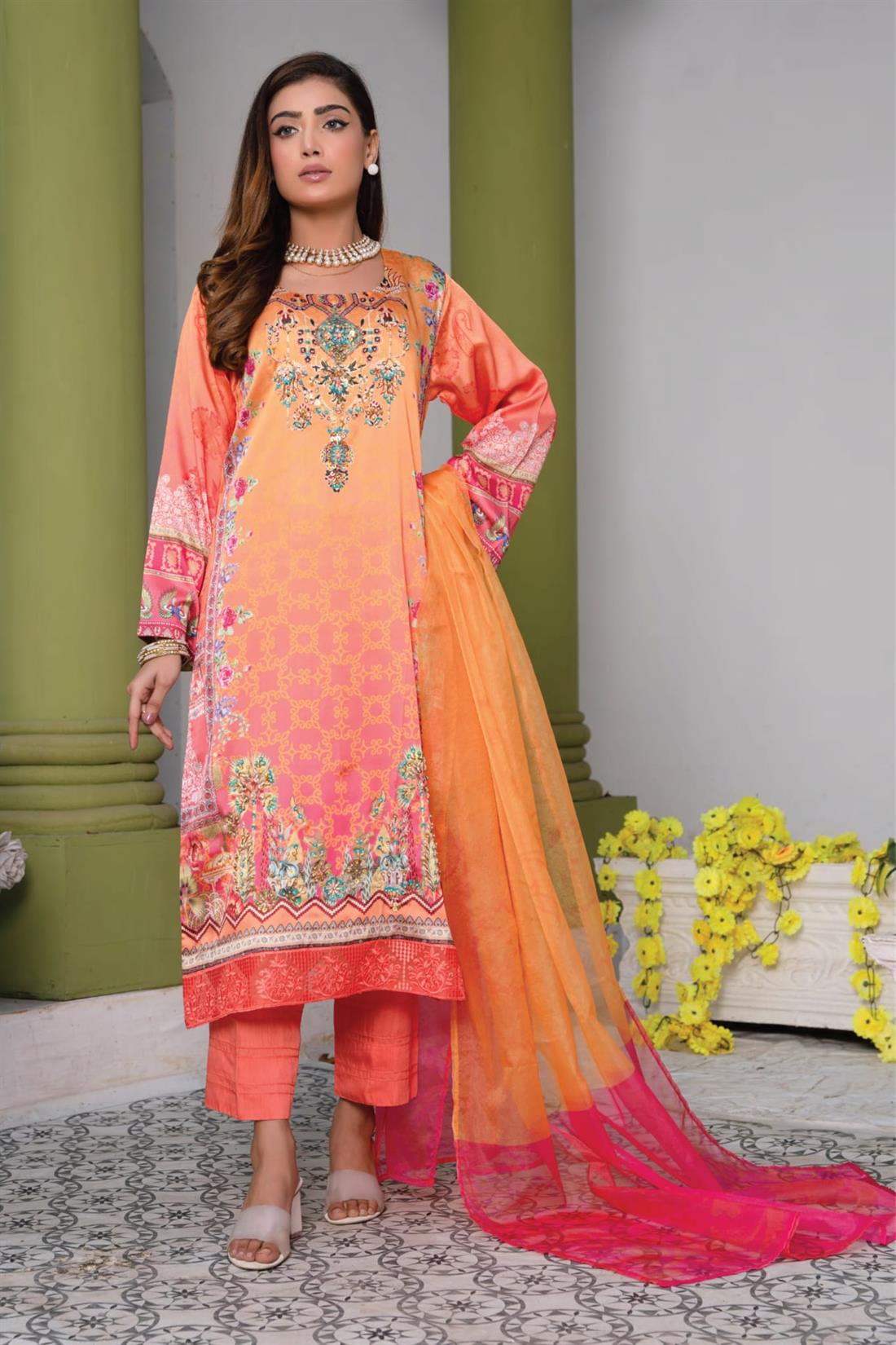 Mustard & Pink Raw Silk 3 Piece Suits
