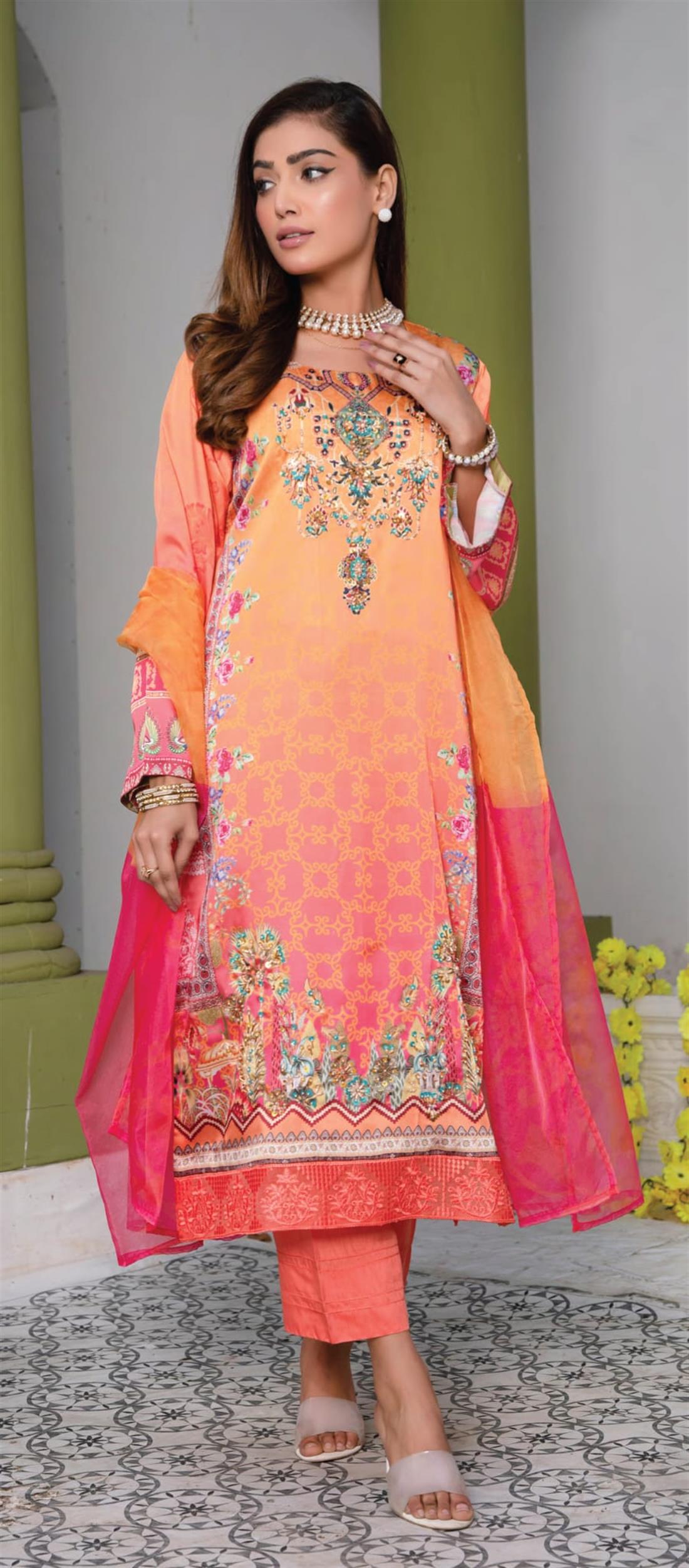 Mustard & Pink Raw Silk 3 Piece Suits