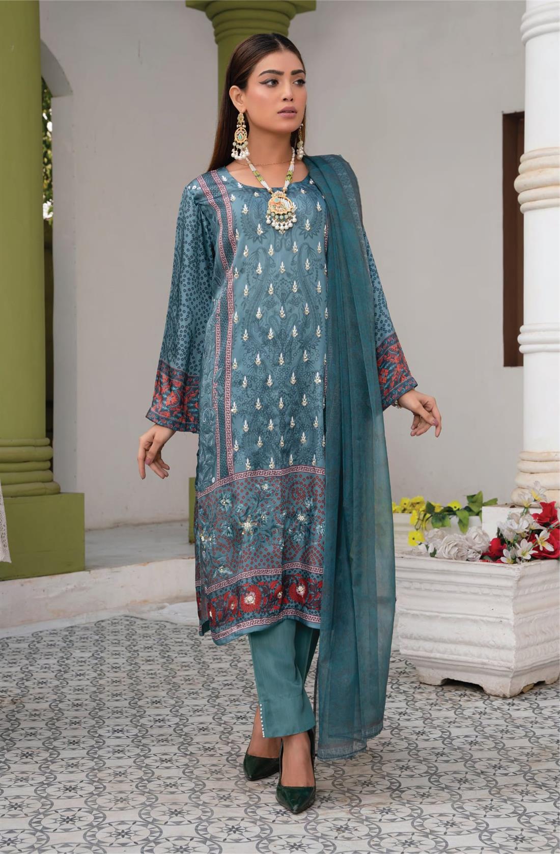 Teal Raw Silk 3 Piece Suit