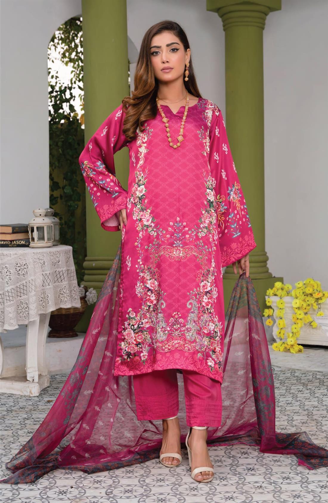 Pink Raw Silk 3 Piece Suits