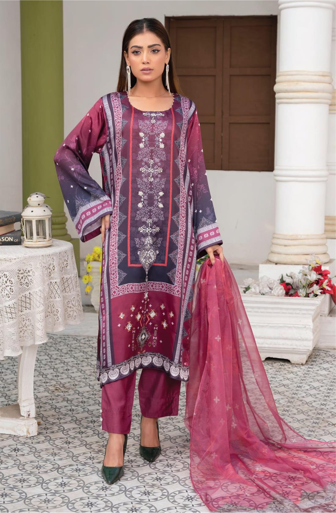 Mauve Raw Silk 3 Piece Suits