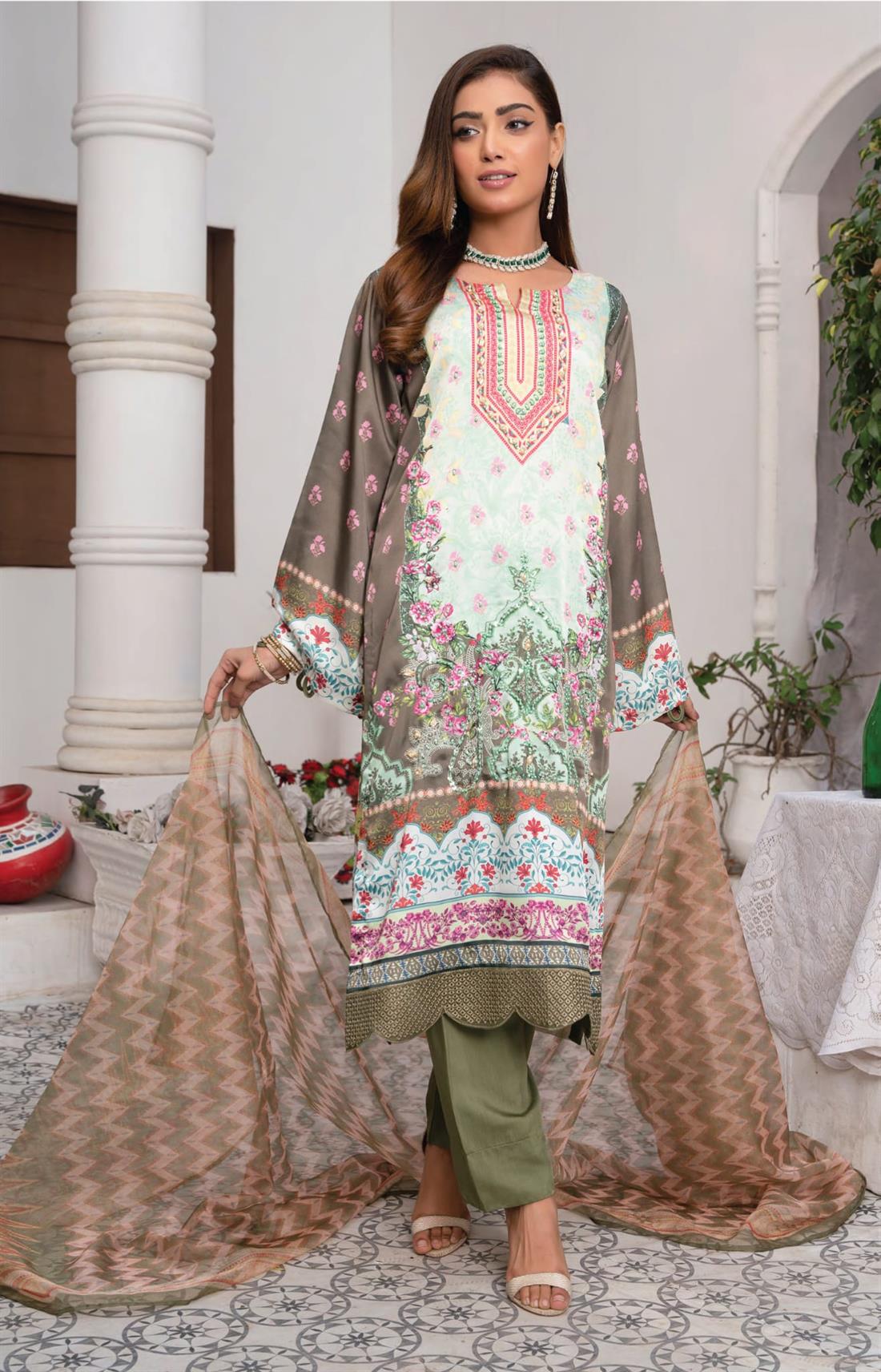 Olive Multicolour Raw Silk 3 Piece Suit