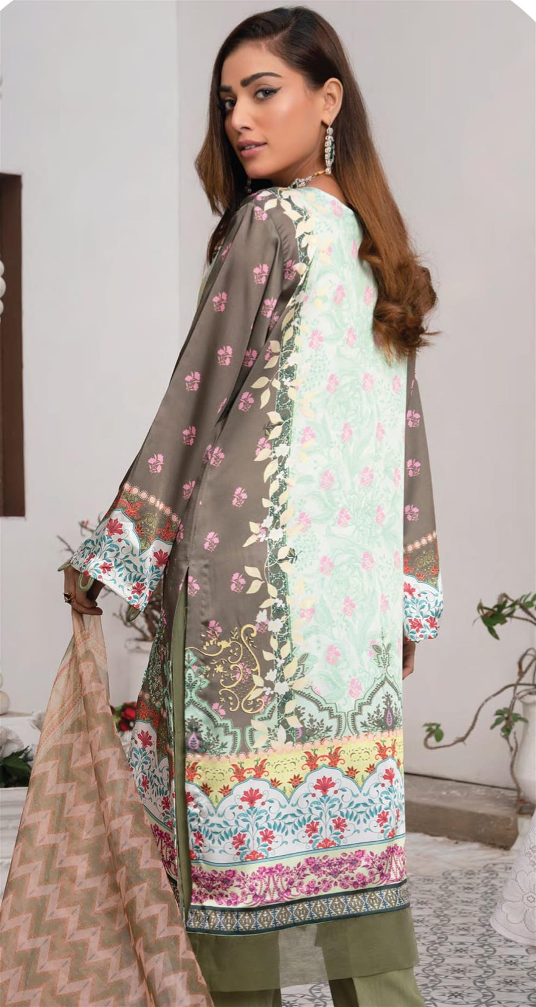 Olive Multicolour Raw Silk 3 Piece Suit