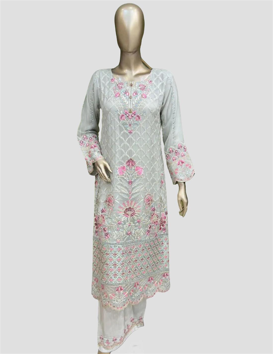 Mint Sequinned Raw Silk Ladies Readymade