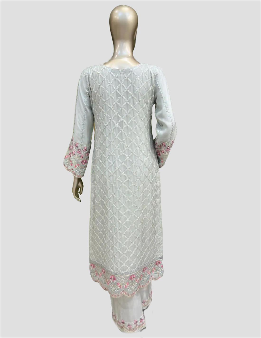 Mint Sequinned Raw Silk Ladies Readymade