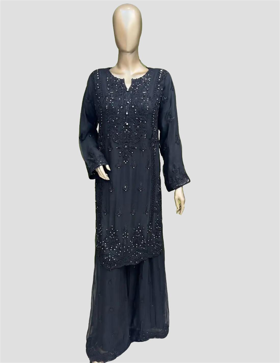 Black Stone Work Chiffon Sharara Ladies Readymade