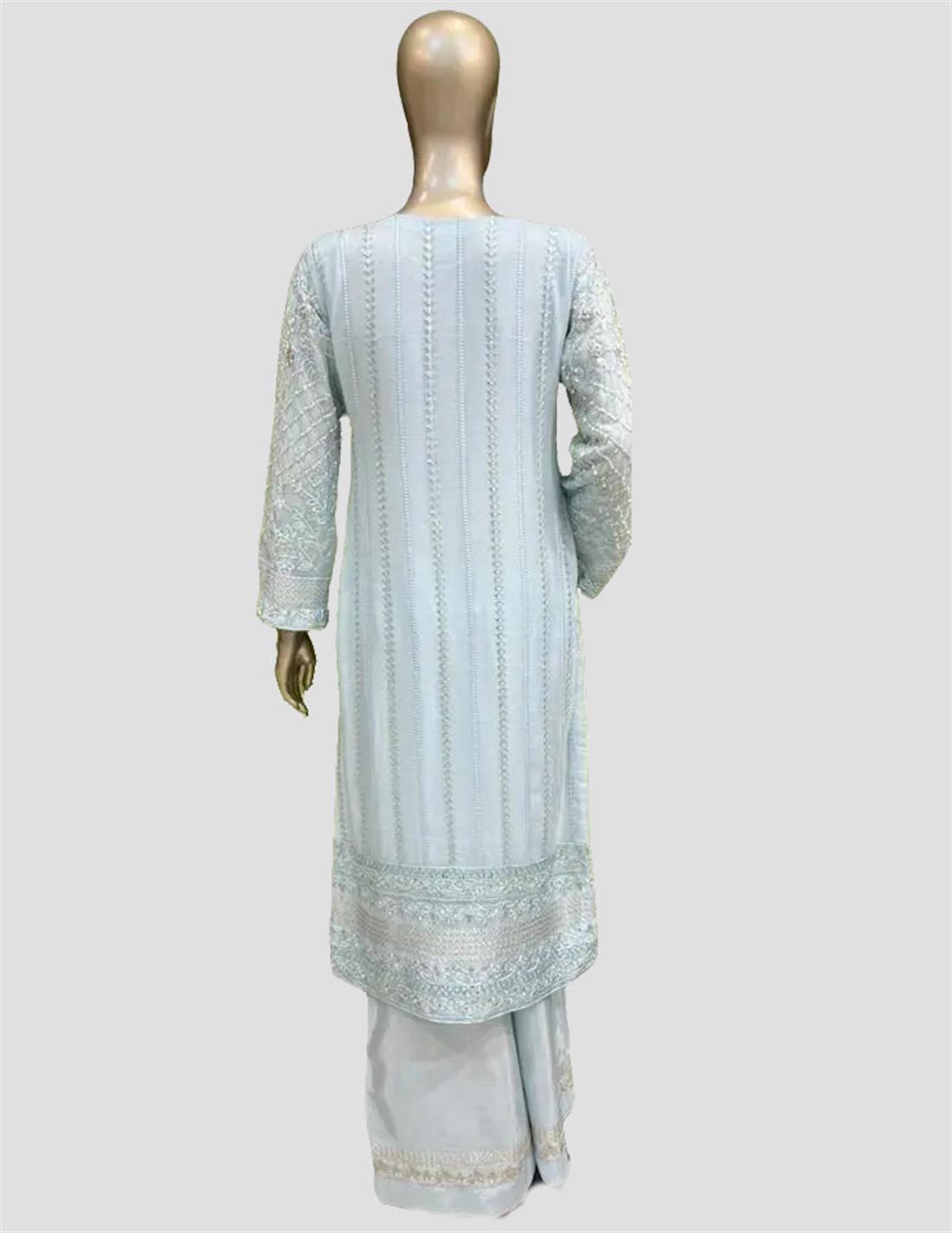 Powder Blue Embroidered Chiffon Sharara Ladies Readymade