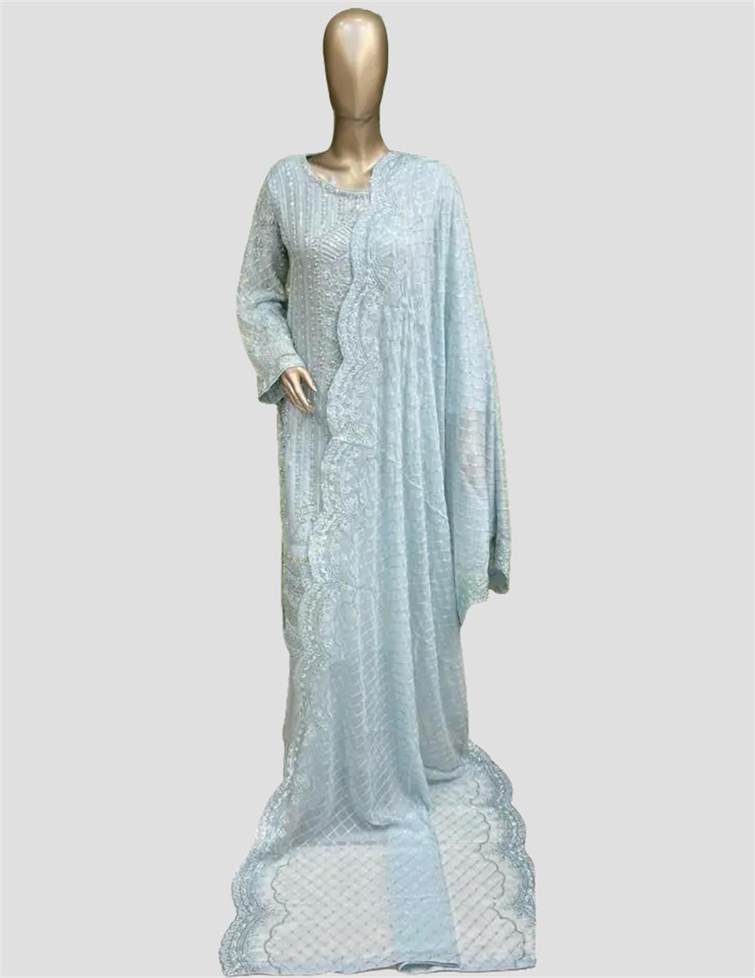 Powder Blue Embroidered Chiffon Sharara Ladies Readymade