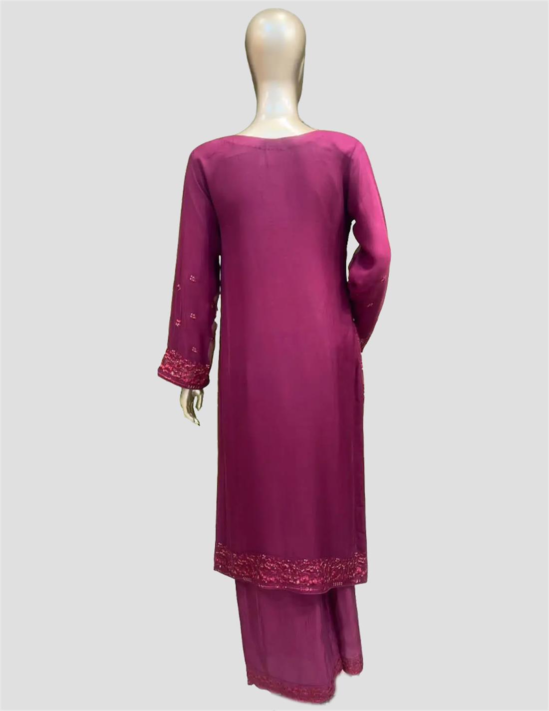 Burgandy Sequinned Raw Silk Ladies Readymade