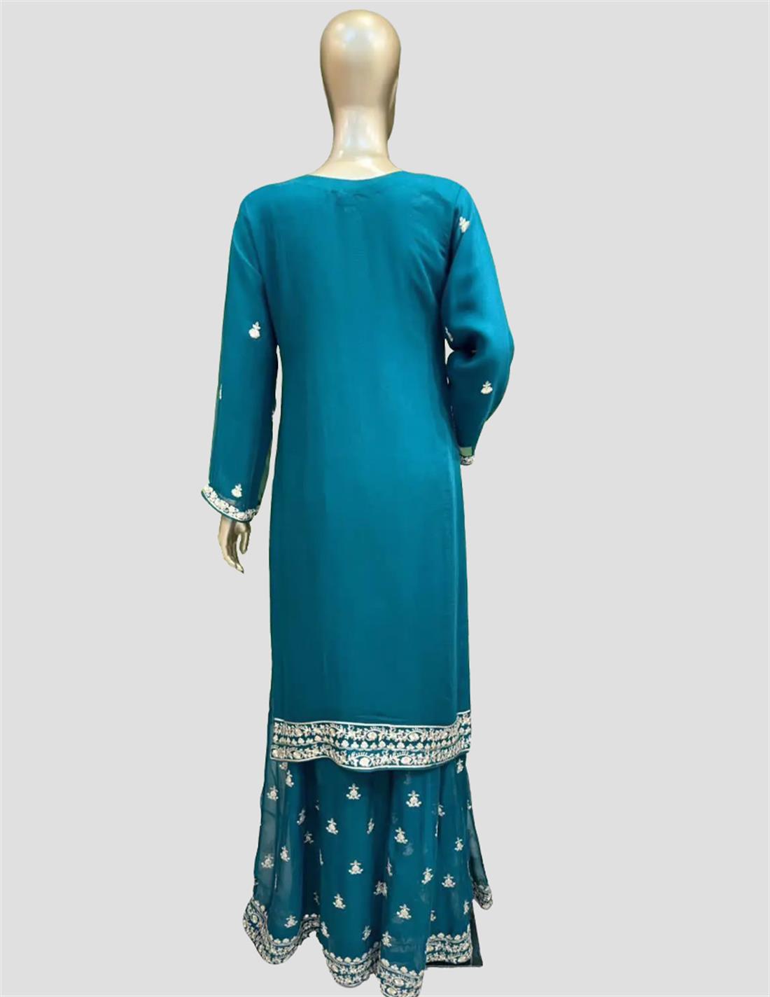 Pine Green Embroidered Chiffon Sharara Ladies Readymade