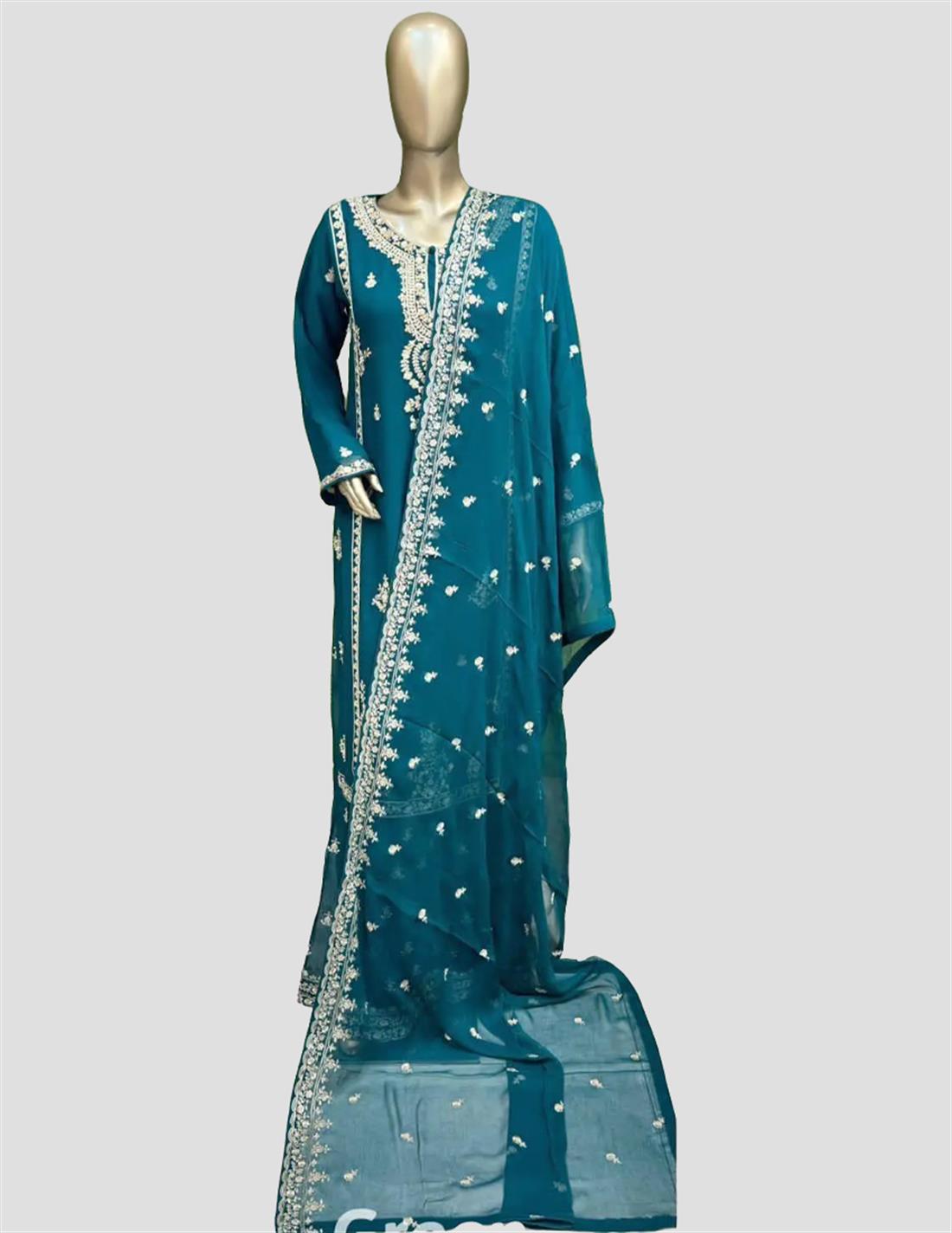 Pine Green Embroidered Chiffon Sharara Ladies Readymade