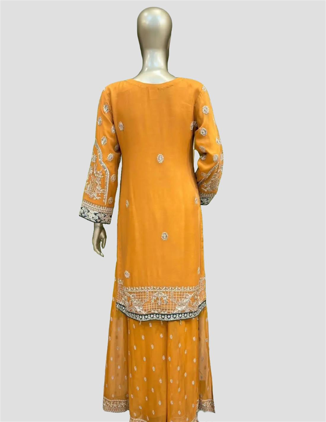 Mustard Stone Work Chiffon Sharara Ladies Readymade
