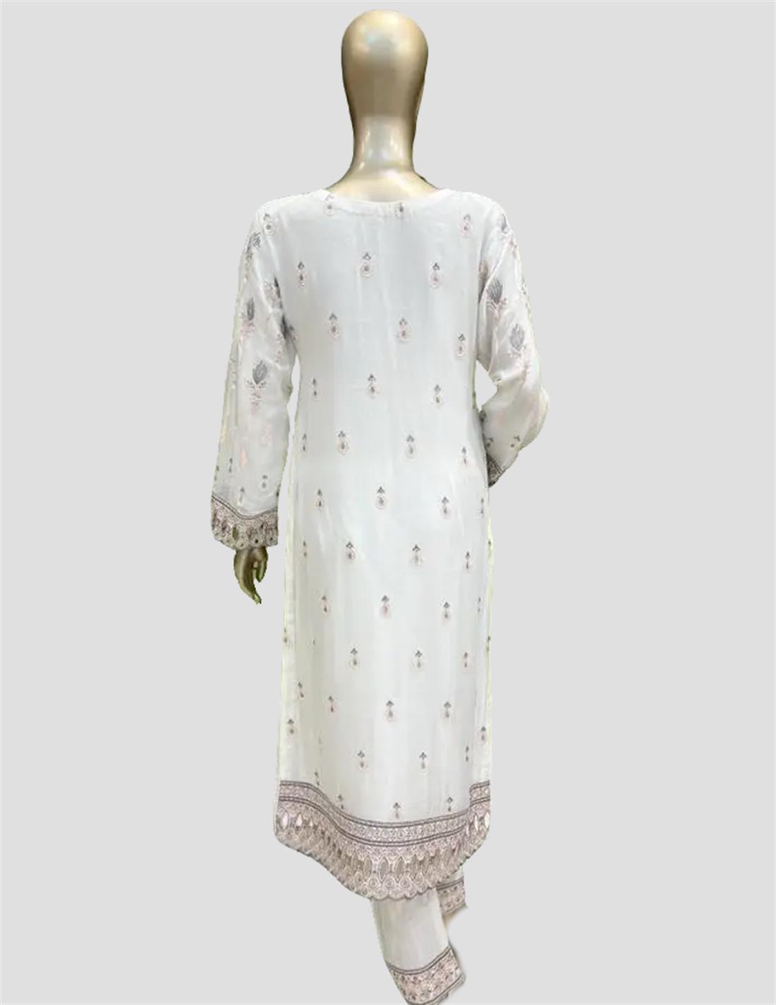 White Sequinned Raw Silk Ladies Readymade