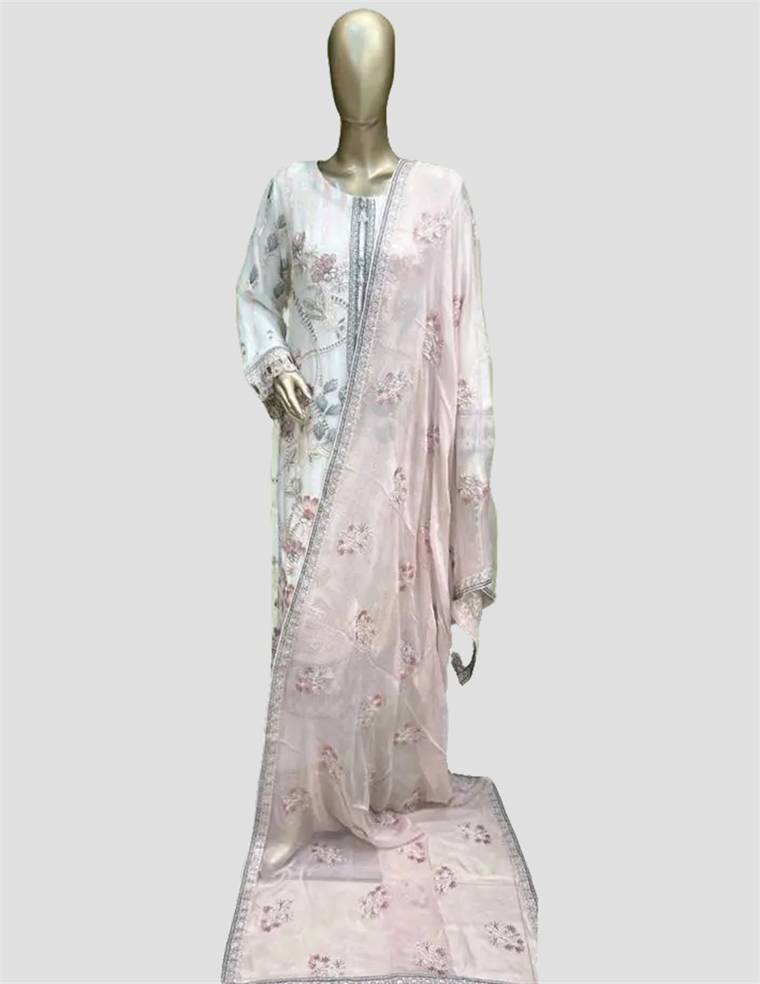 White Sequinned Raw Silk Ladies Readymade