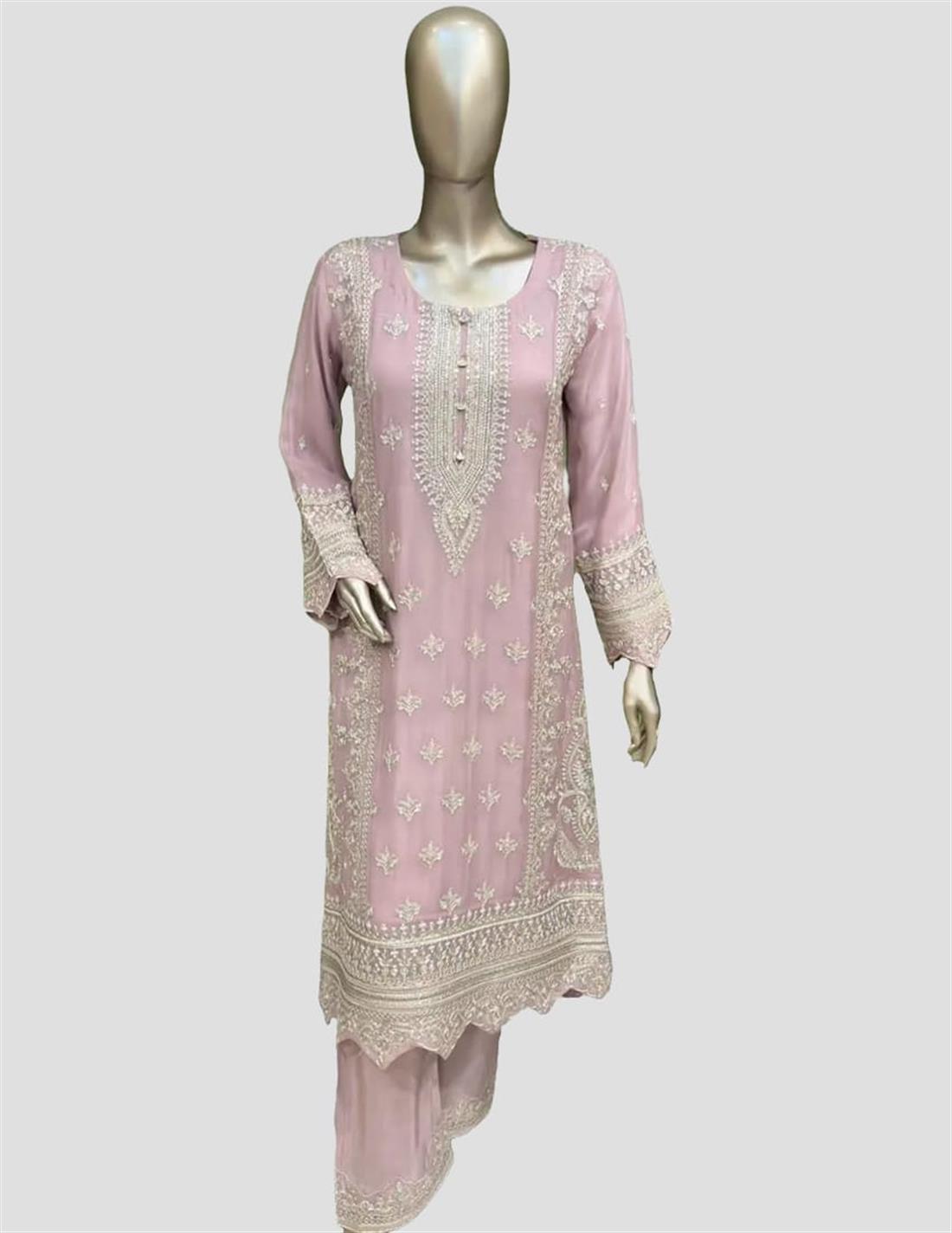 Pink Sequinned Raw Silk Ladies Readymade