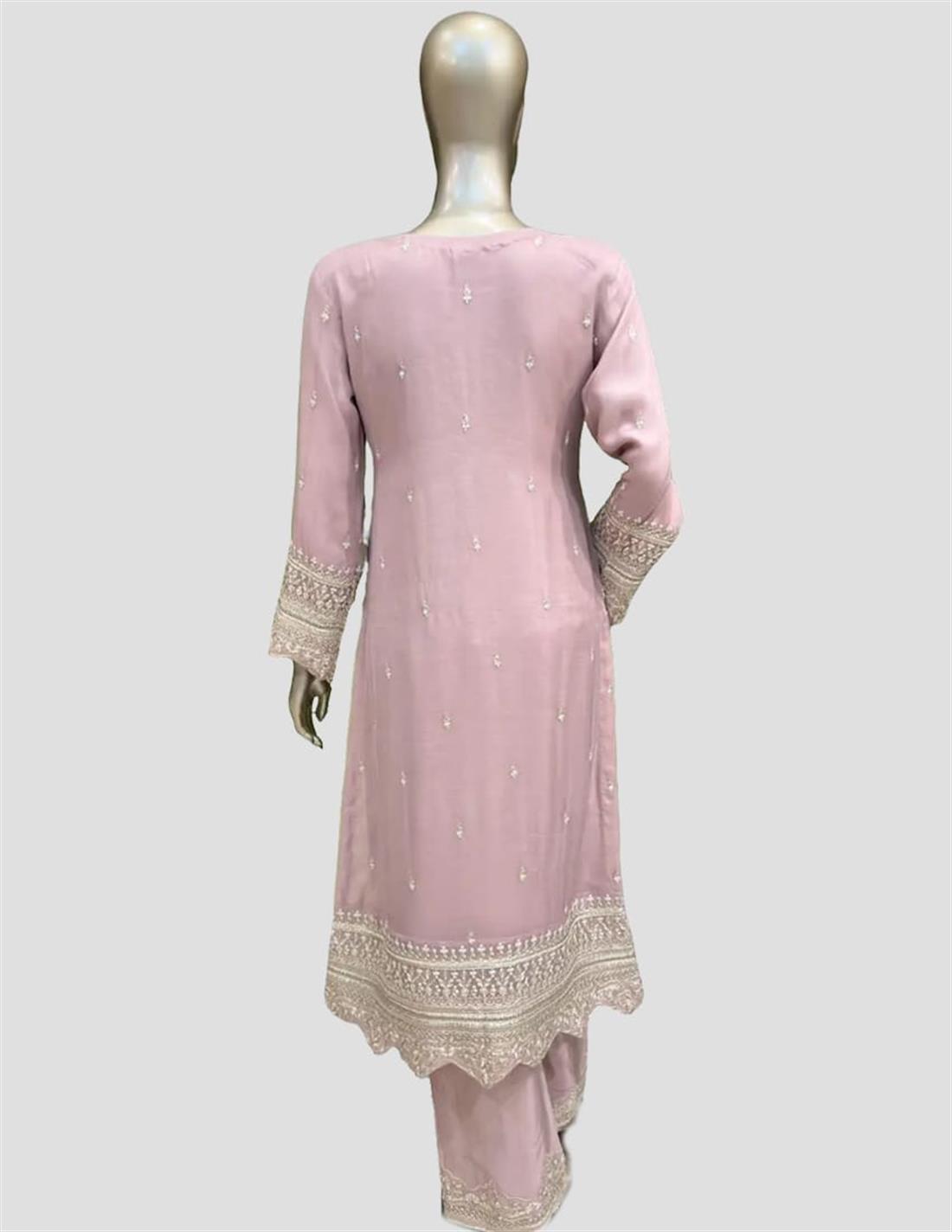 Pink Sequinned Raw Silk Ladies Readymade