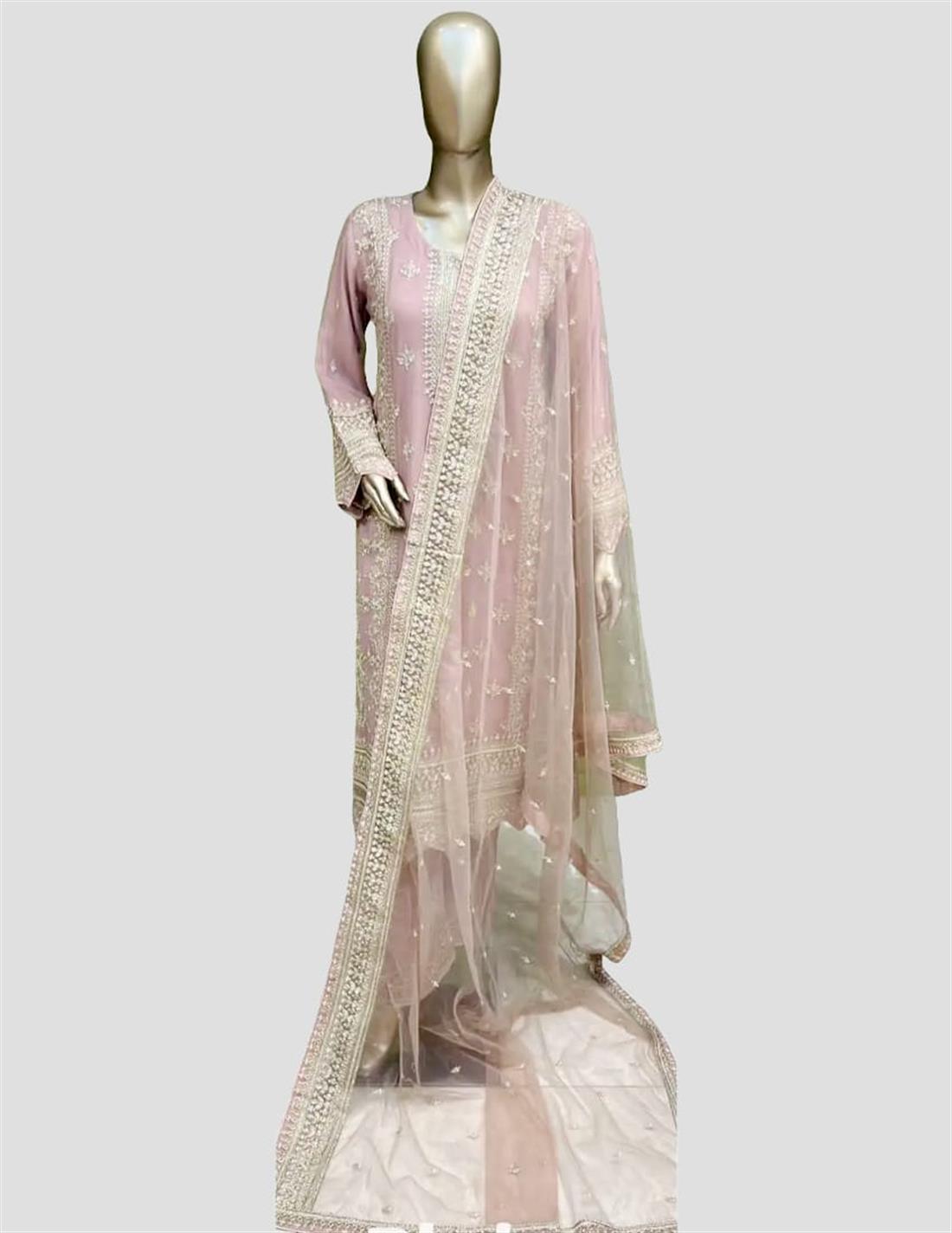 Pink Sequinned Raw Silk Ladies Readymade