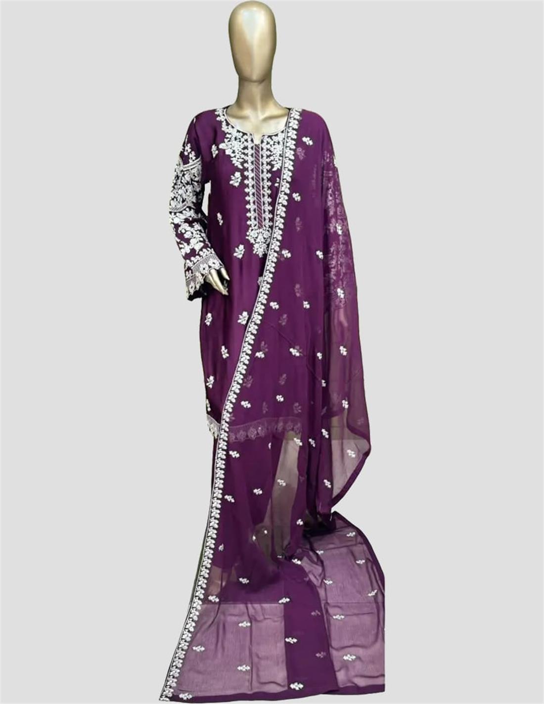 Plum Sequinned Raw Silk Ladies Readymade