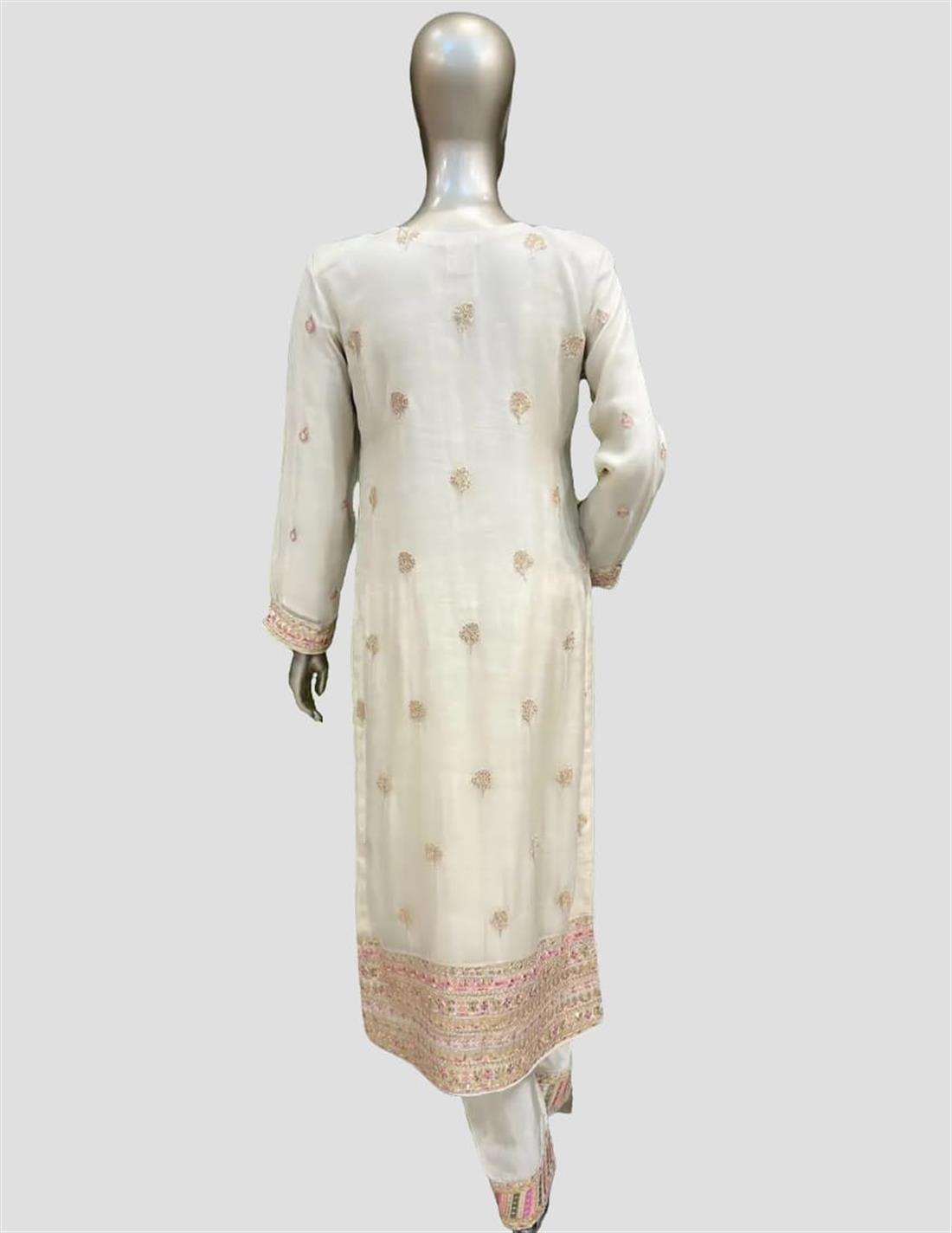 Beige Sequinned Raw Silk Ladies Readymade