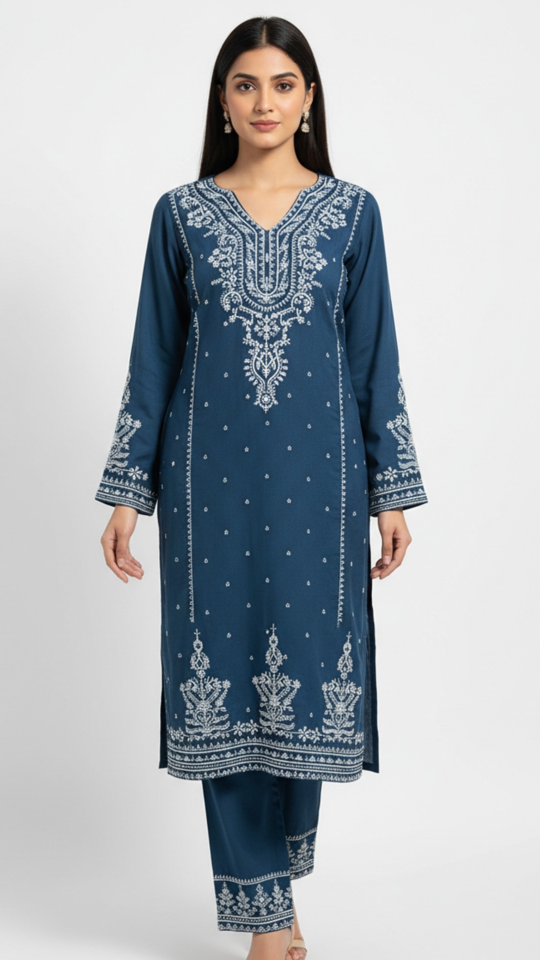 Teal Sequinned Raw Silk Ladies Readymade