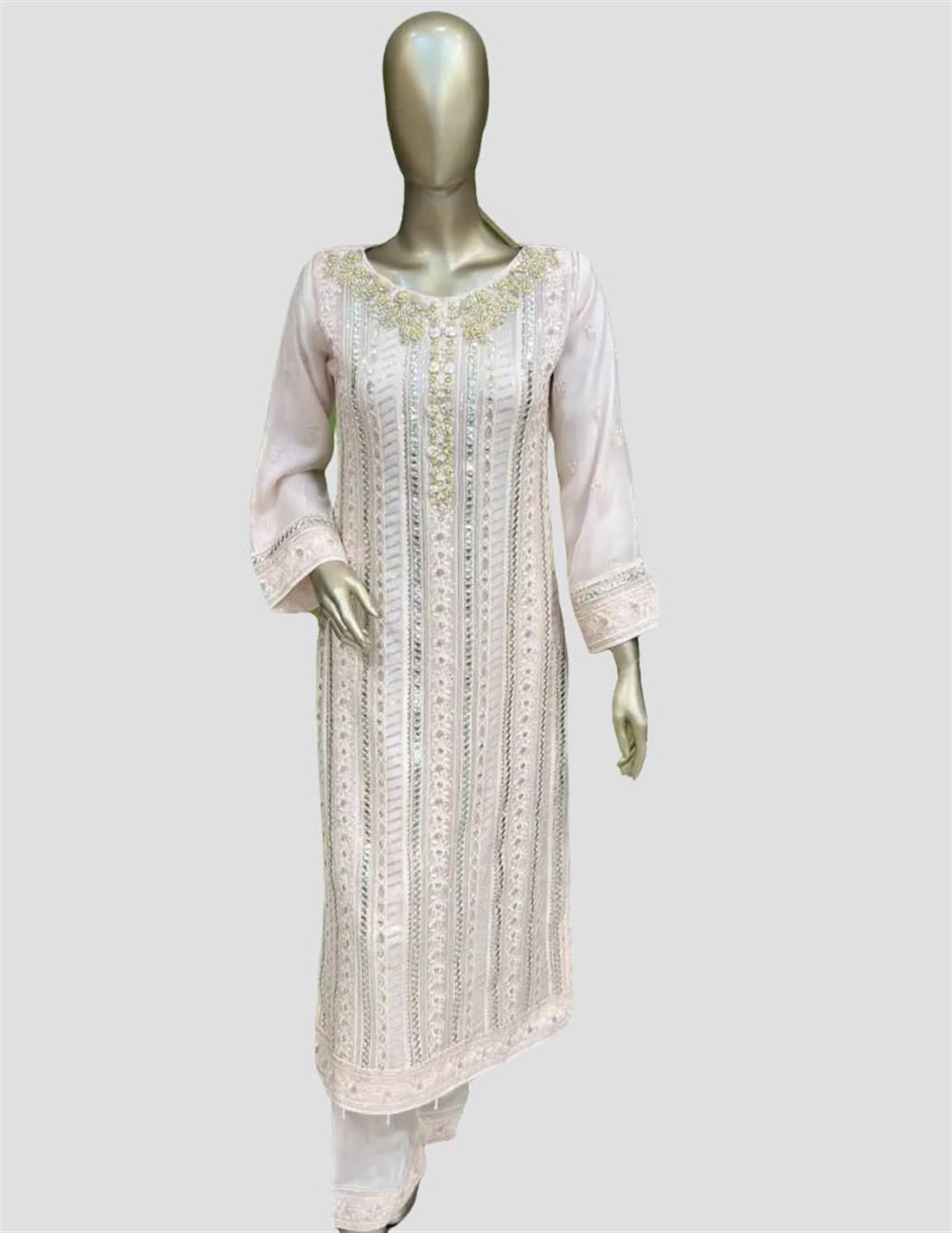 Pink Sequinned Raw Silk Ladies Readymade