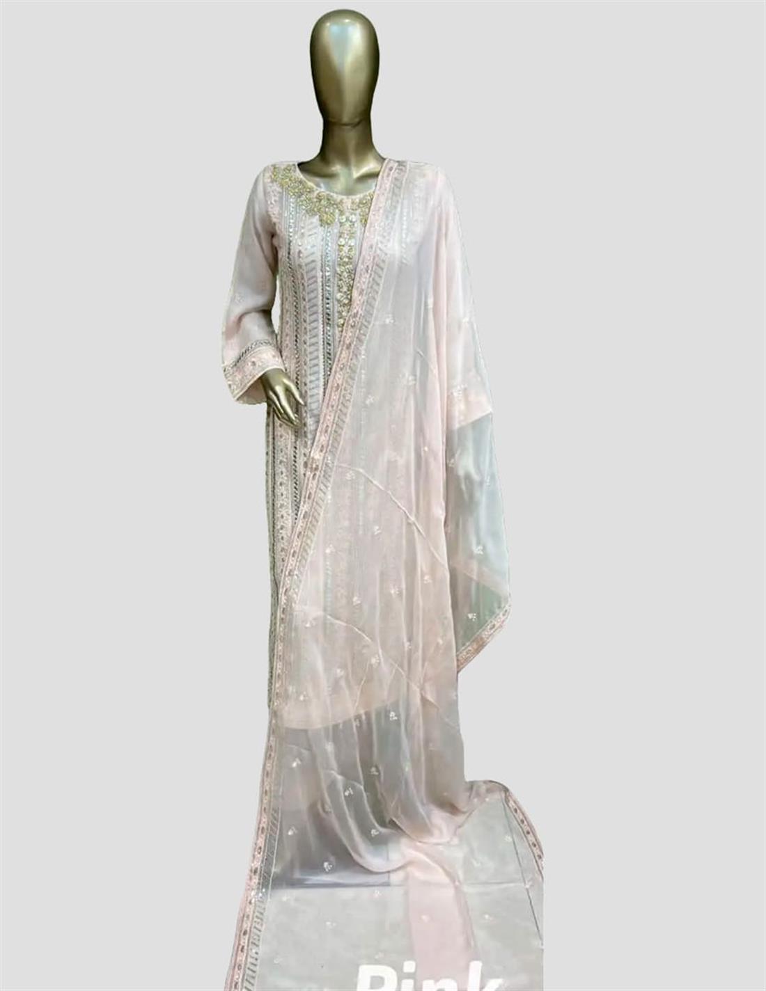 Pink Sequinned Raw Silk Ladies Readymade