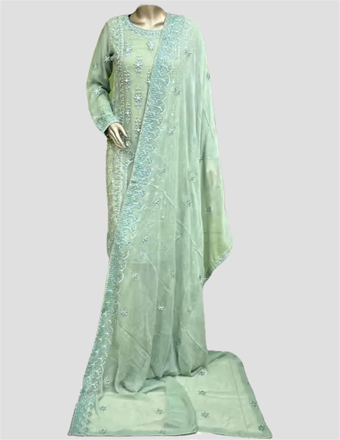 Mint Sequinned Chiffon Sharara Ladies Readymade