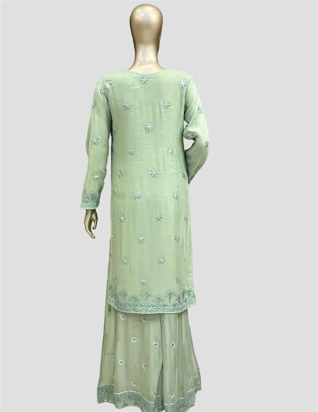 Mint Sequinned Chiffon Sharara Ladies Readymade
