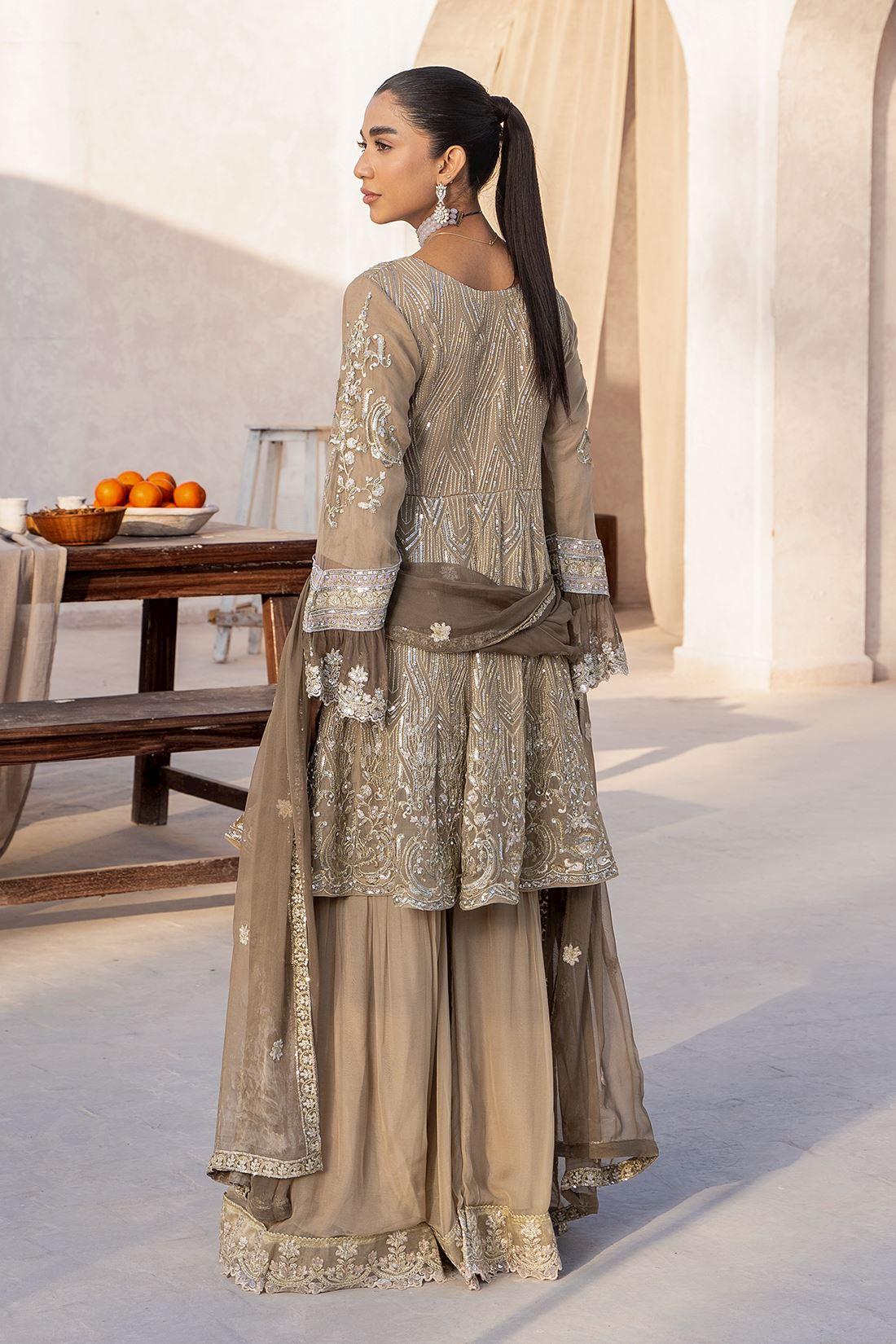 Brown Sequinned Chiffon Peplum Ladies Readymade