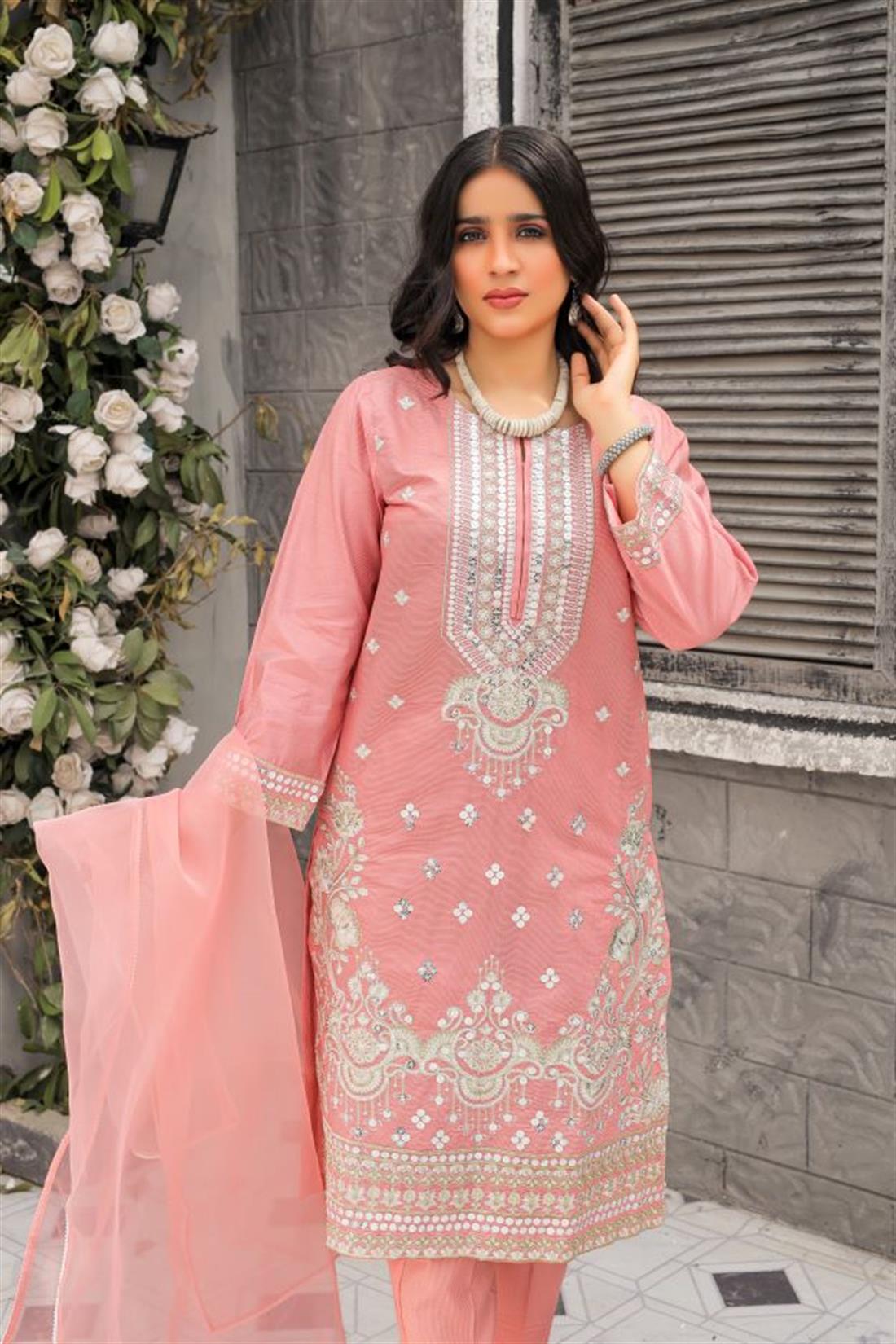 Pink Organza 3 Piece Suit Mother Daughter Collection.