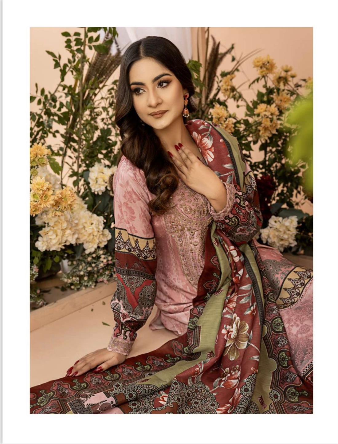 Pink Embroidered Linen 3 Piece Suit