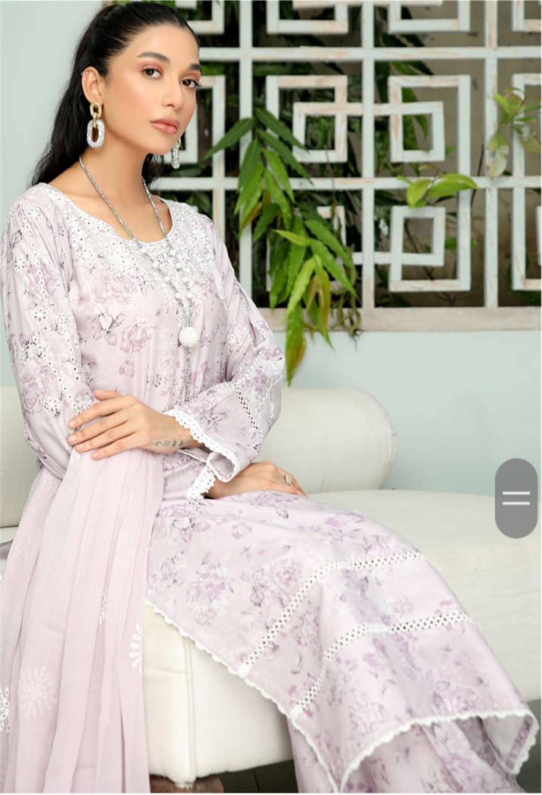 Lavendar Embroidered Chiffon Lawn 3 Piece Suit