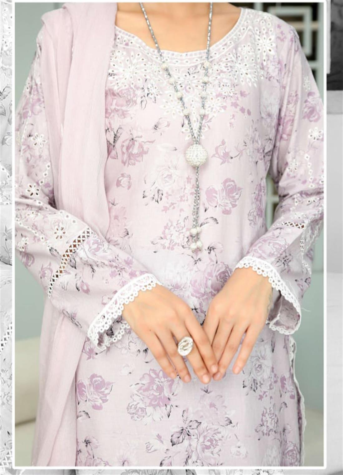 Lavendar Embroidered Chiffon Lawn 3 Piece Suit