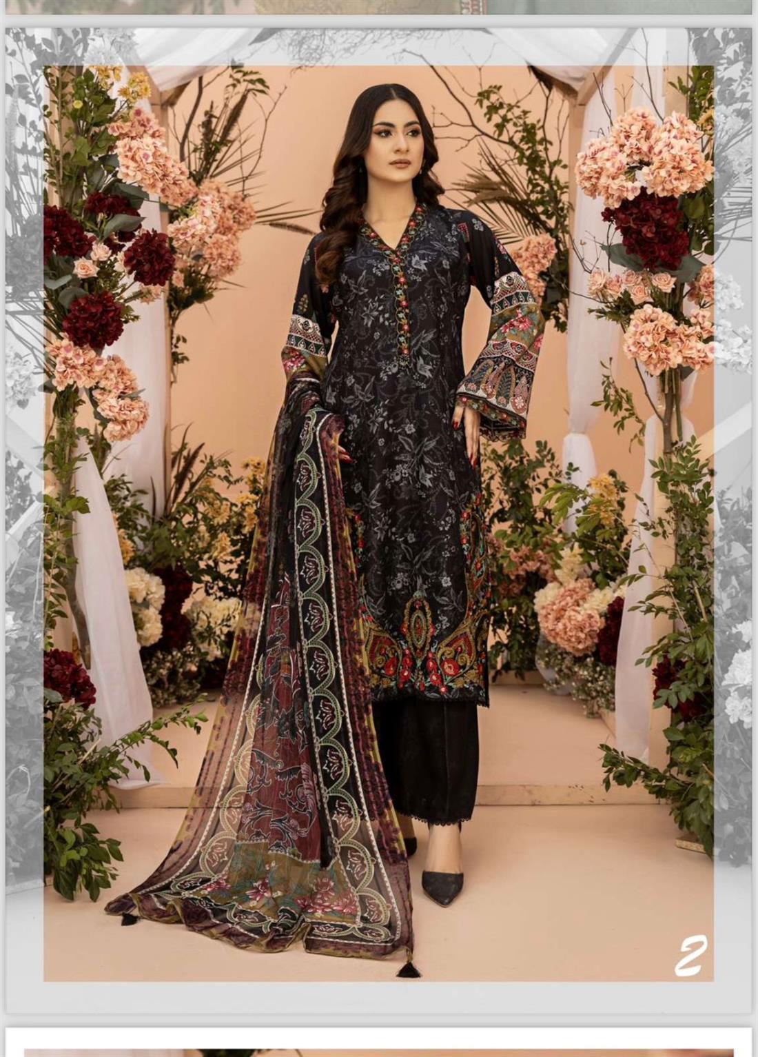 Black Digital Print Organza Lawn 3 Piece