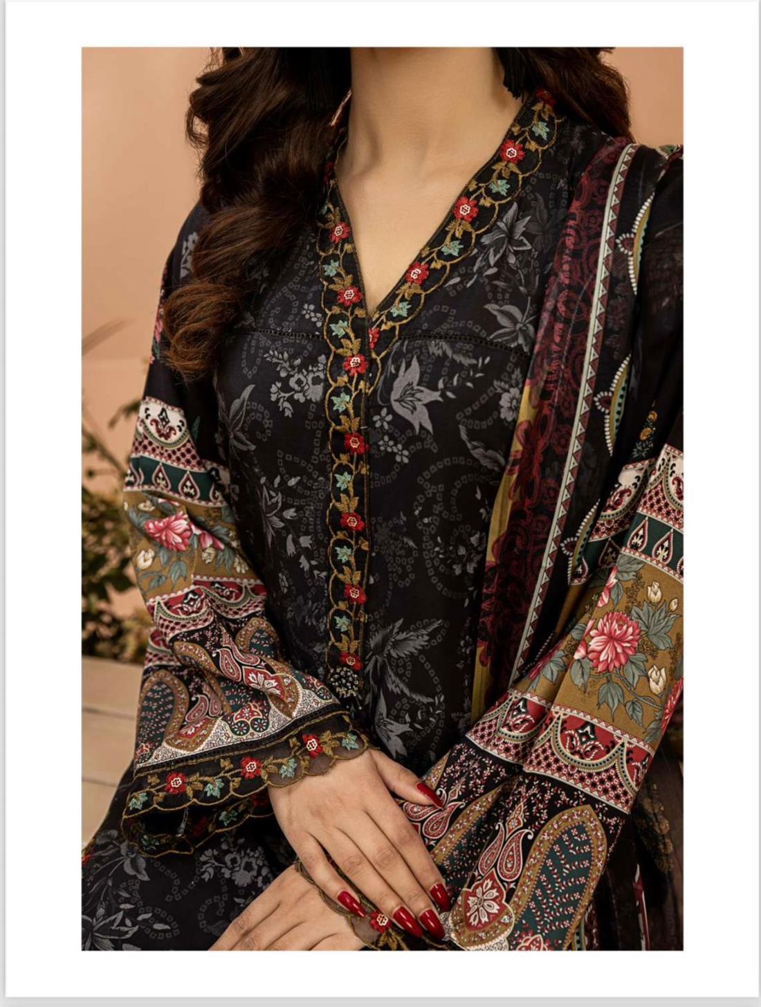 Black Digital Print Organza Lawn 3 Piece