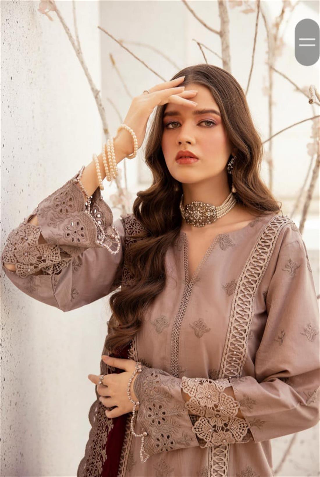 Mocca & Maroon Embroidered Chiffon Ladies Readymade