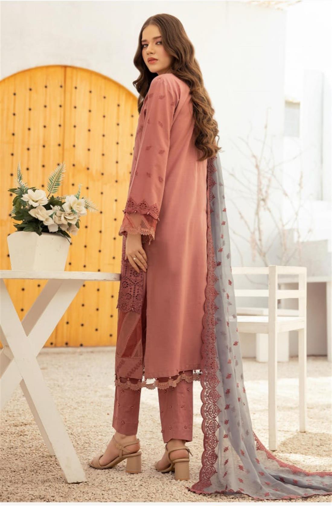 Dusty Pink & Grey Embroidered Chiffon Ladies Readymade