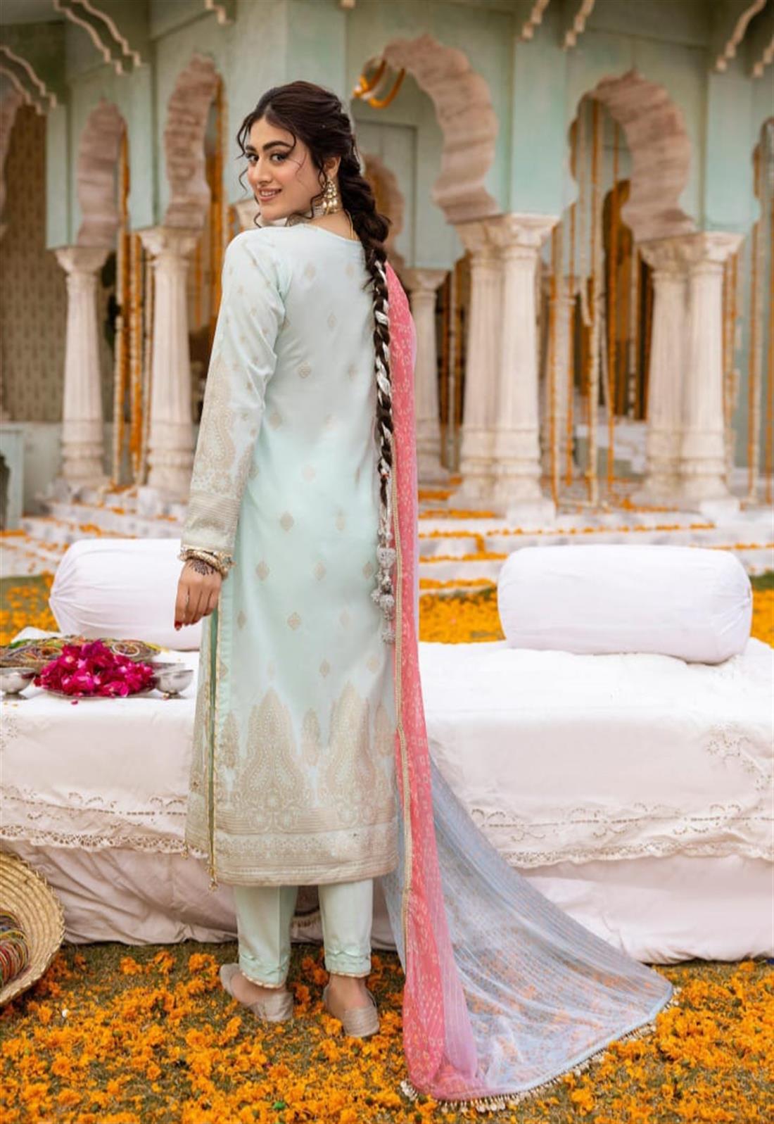 Mint Embroidered Chiffon Ladies Readymade