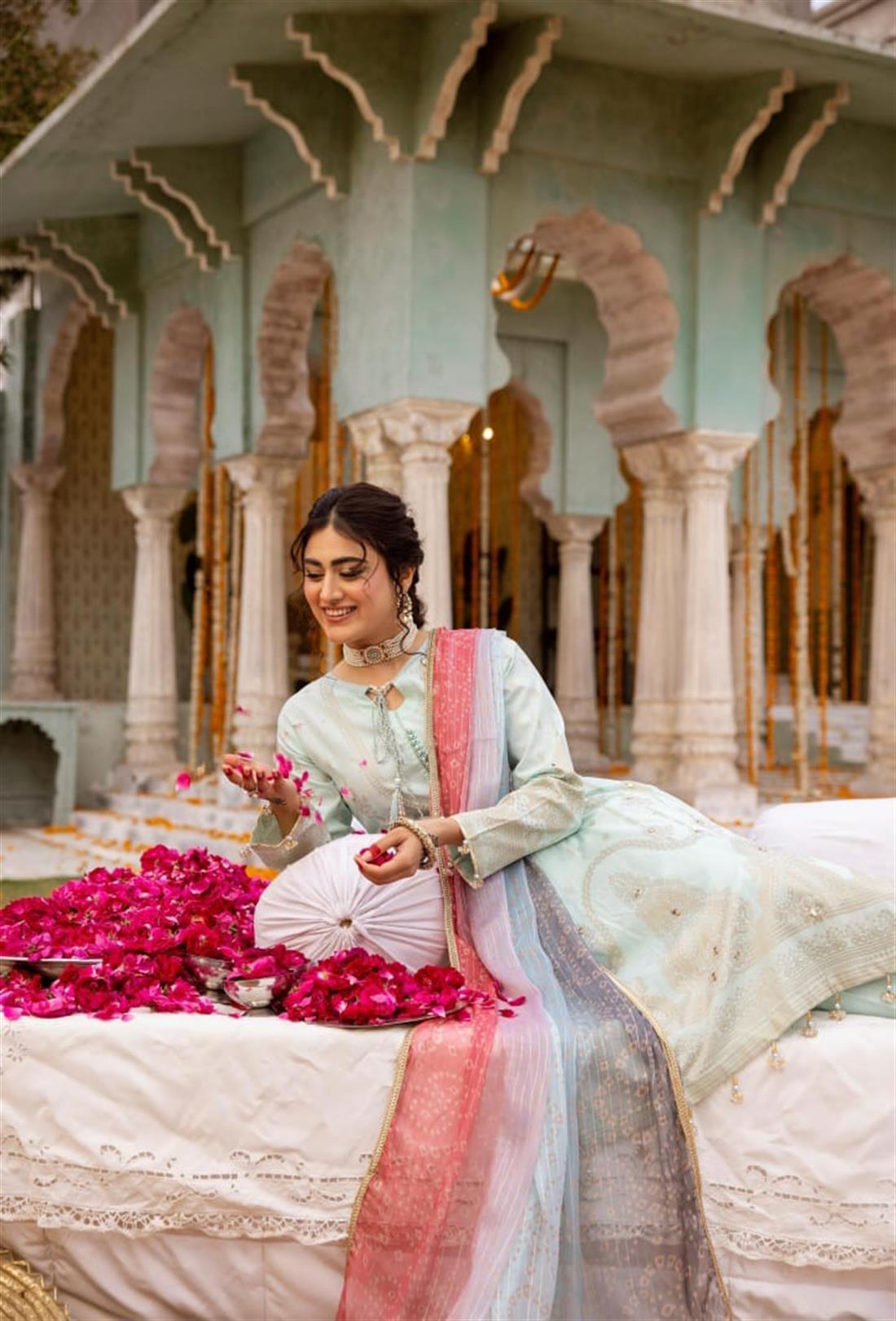 Mint Embroidered Chiffon Ladies Readymade