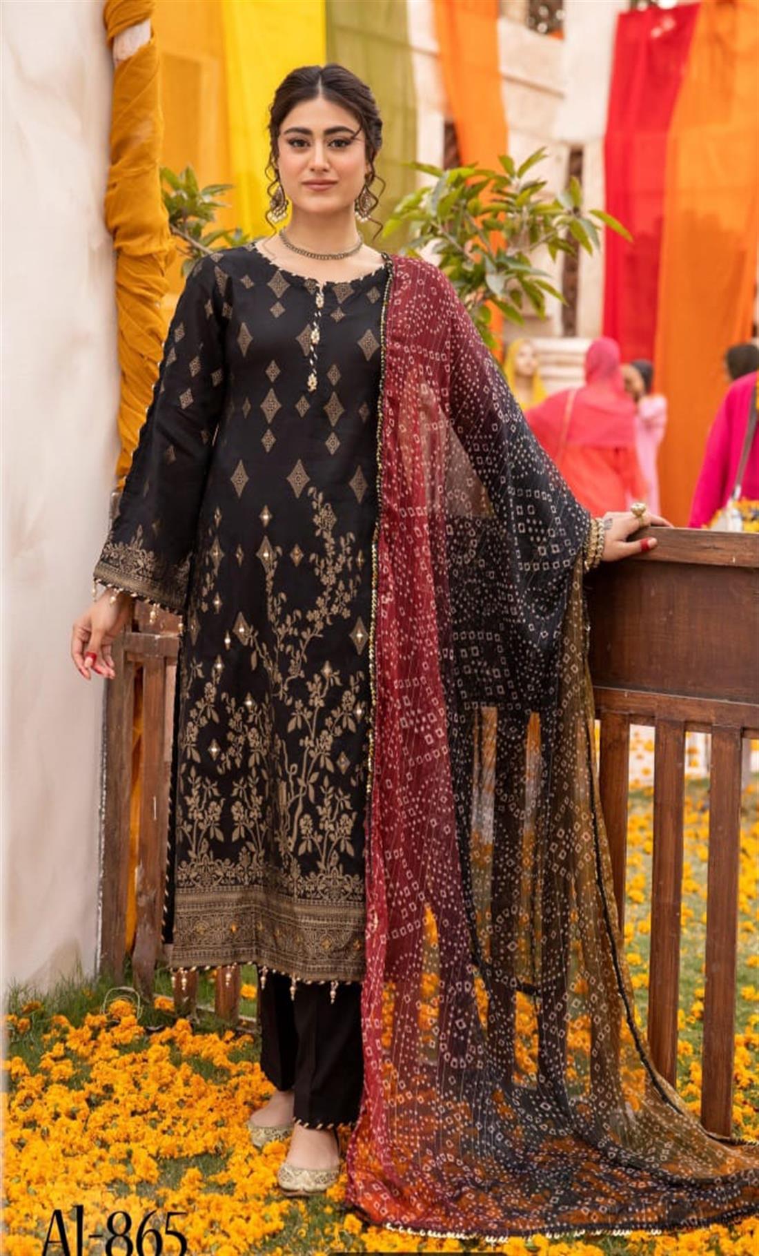 Black Embroidered Chiffon Ladies Readymade